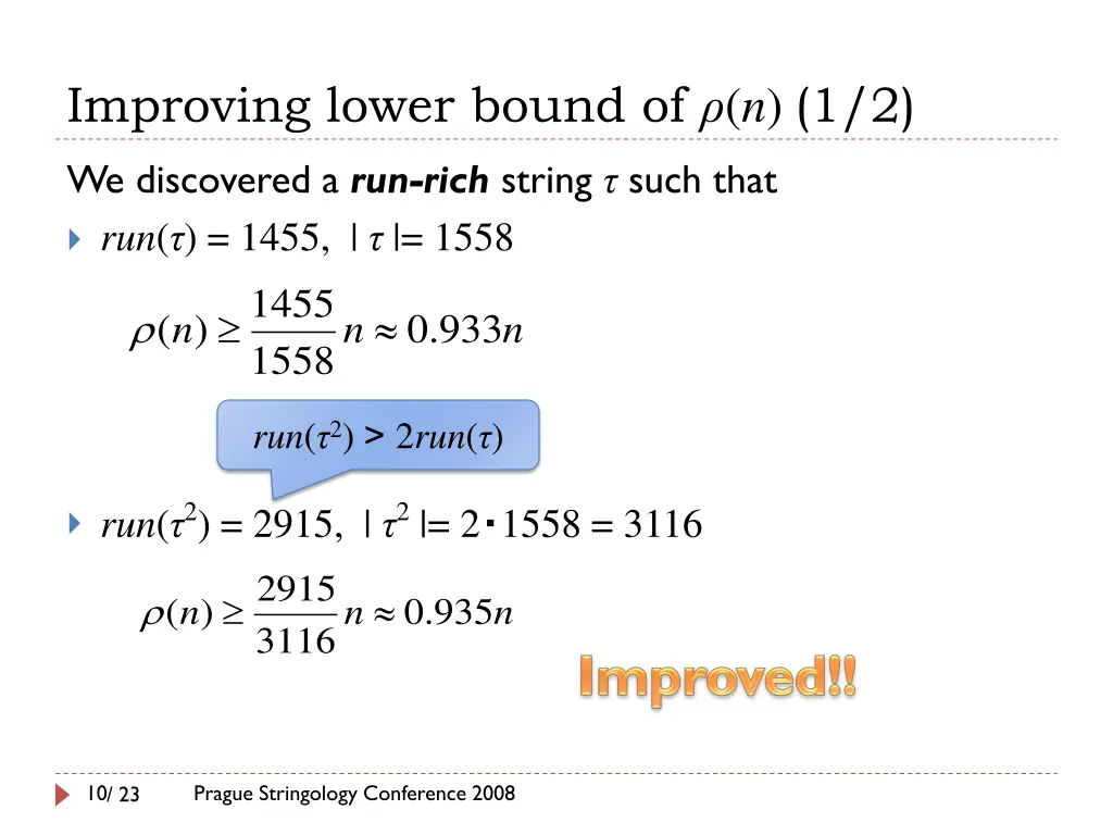 improving lower bound of n 1 2
