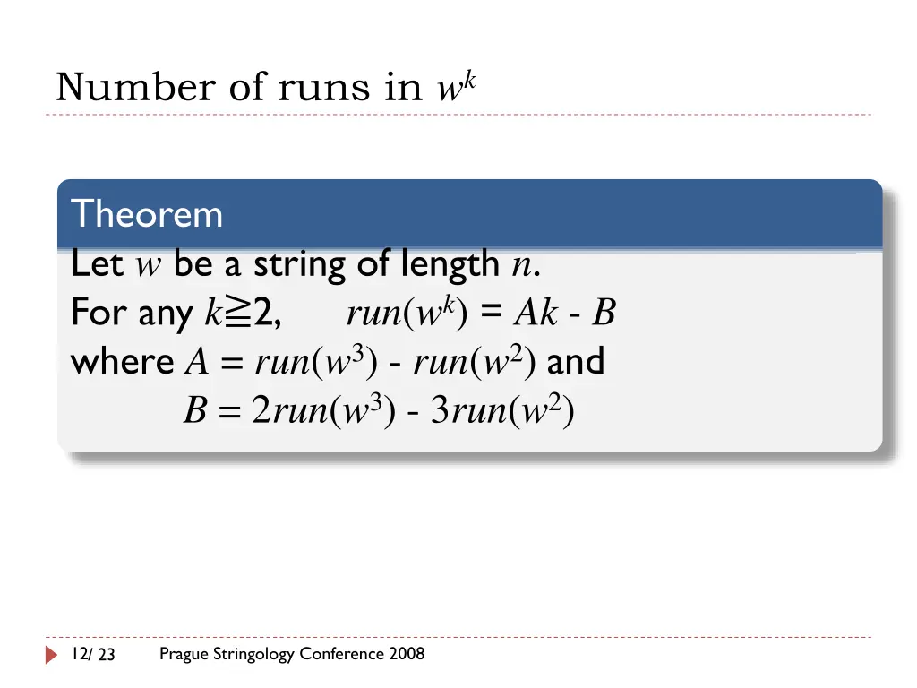 number of runs in w k