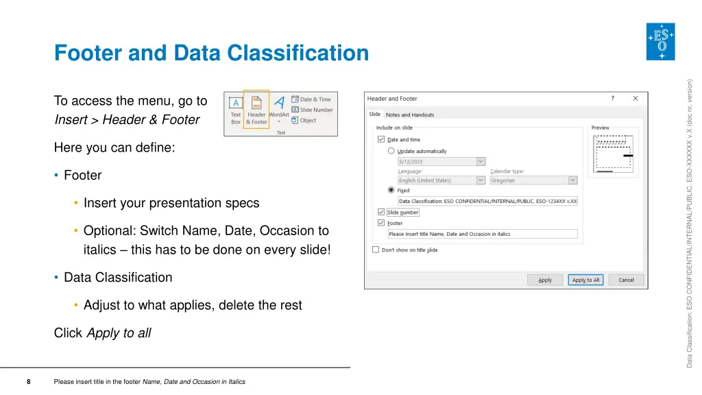 footer and data classification