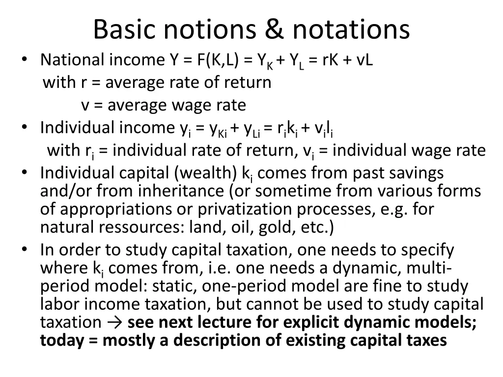 basic notions notations national income