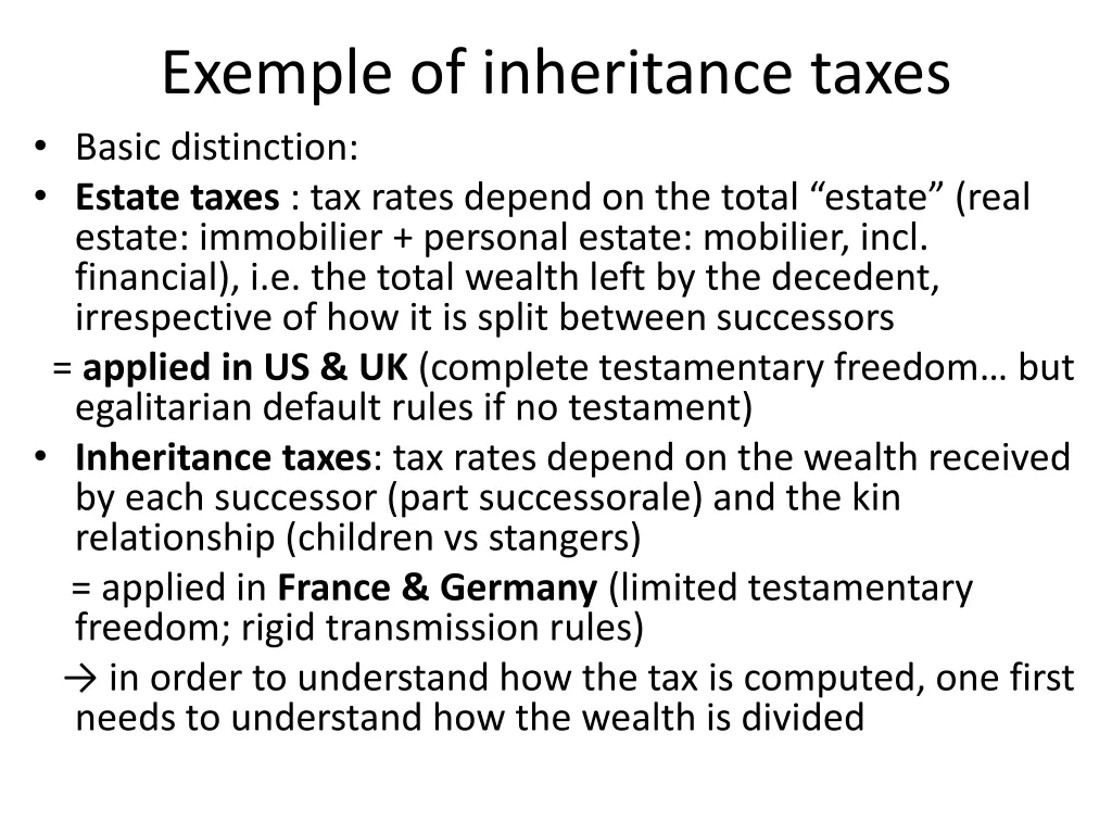 exemple of inheritance taxes basic distinction