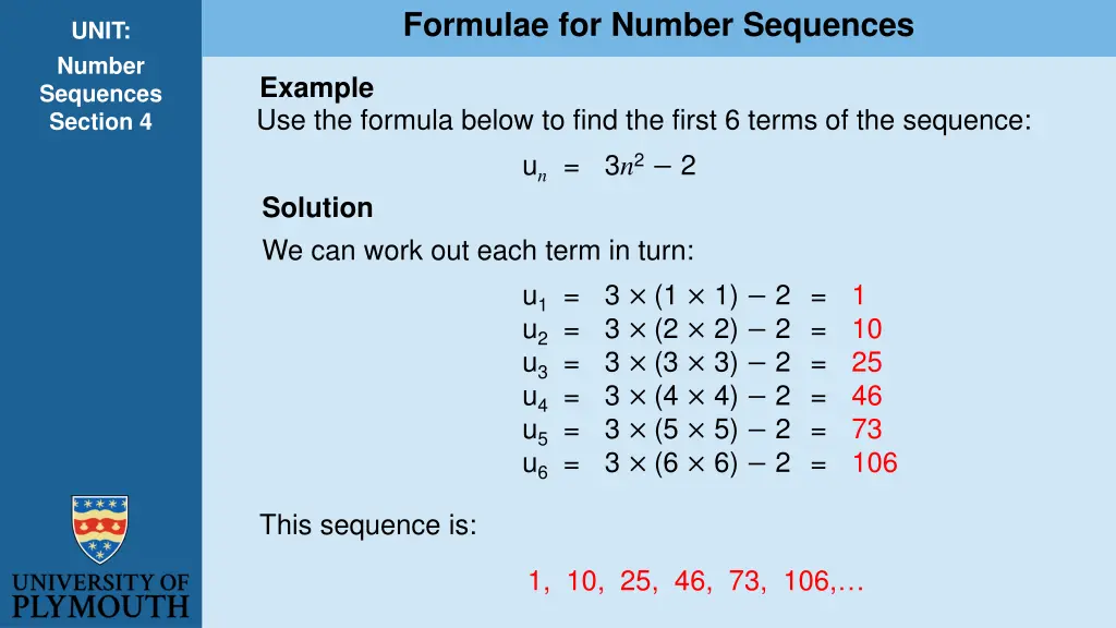 formulae for number sequences 1