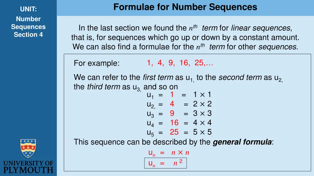 formulae for number sequences