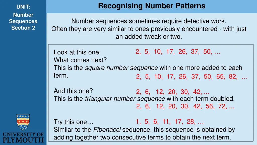 recognising number patterns 2