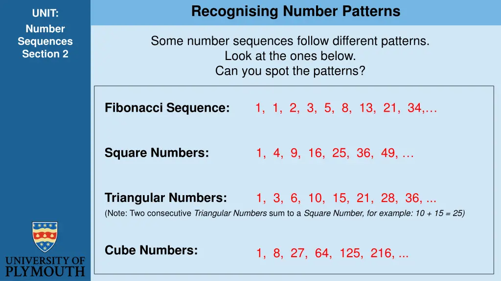 recognising number patterns