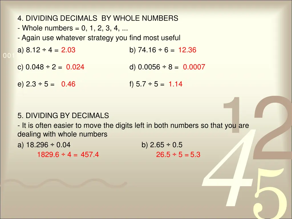 4 dividing decimals by whole numbers whole