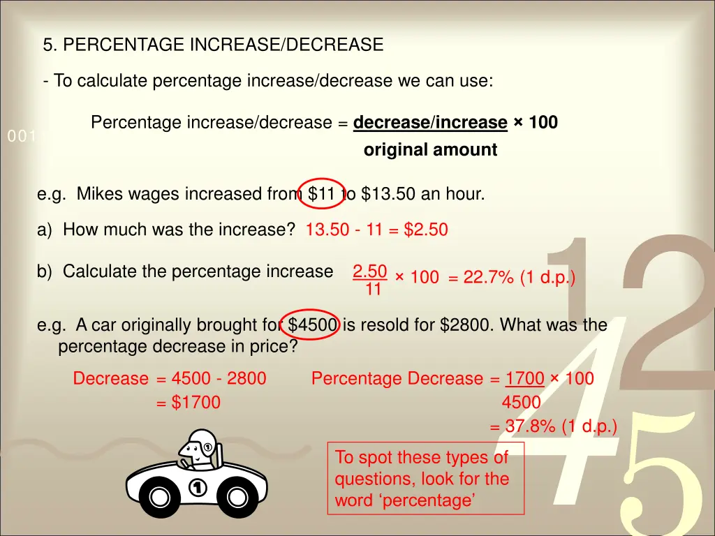 5 percentage increase decrease