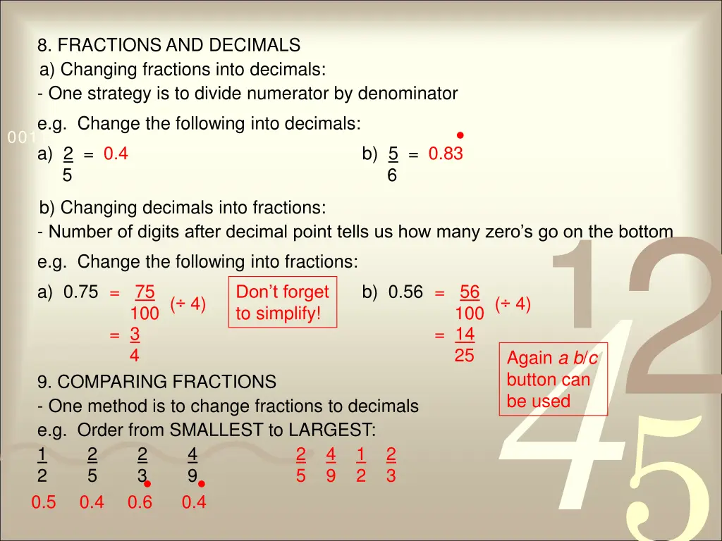 8 fractions and decimals a changing fractions