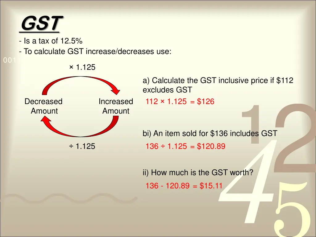 gst is a tax of 12 5 to calculate gst increase
