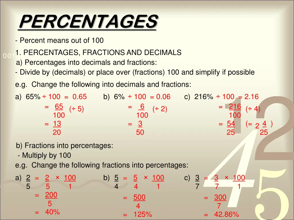 percentages