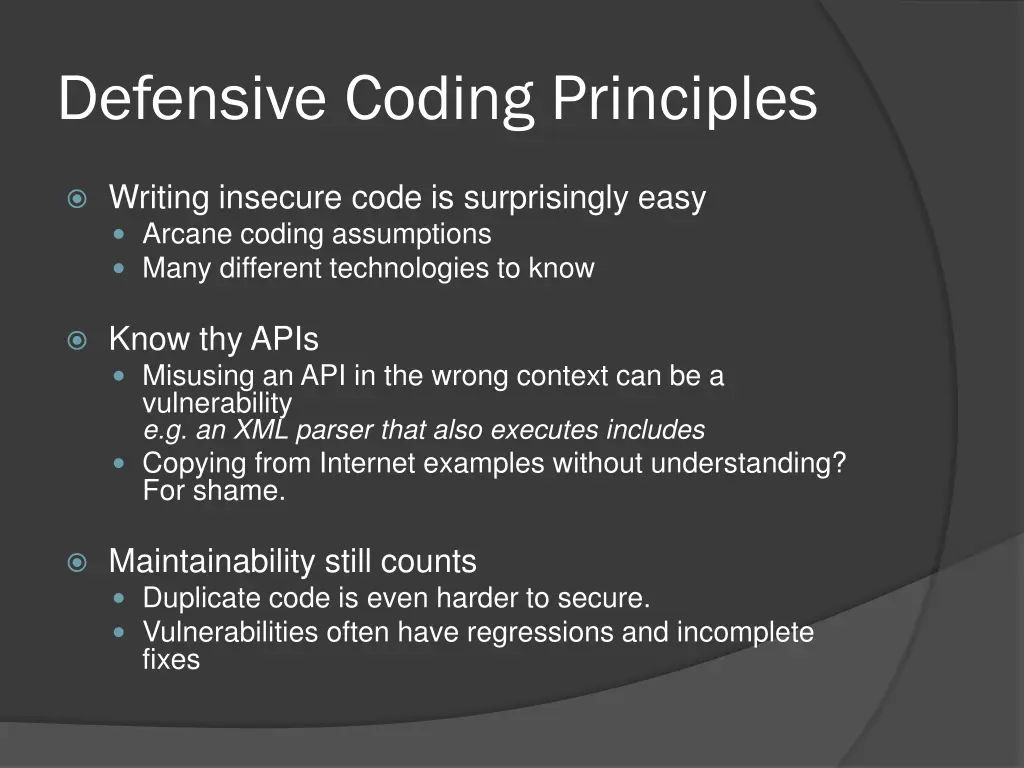 defensive coding principles