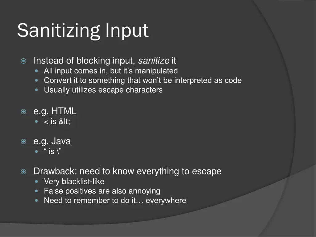 sanitizing input