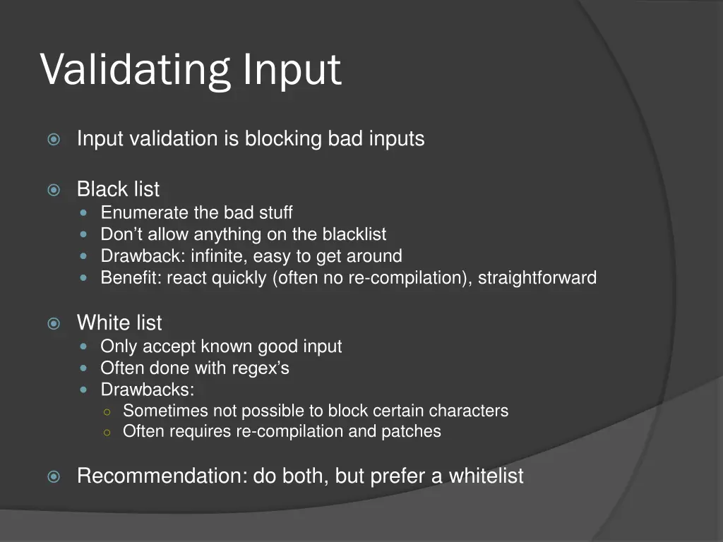 validating input