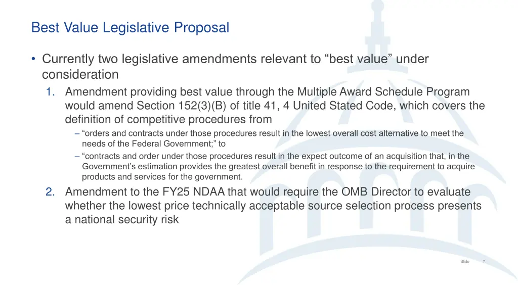 best value legislative proposal