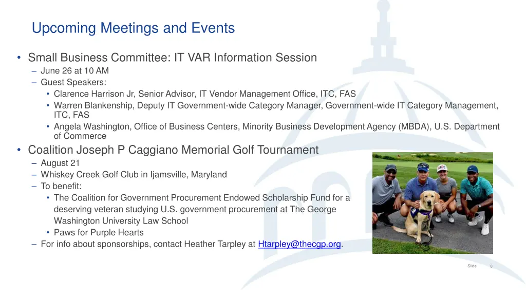 upcoming meetings and events