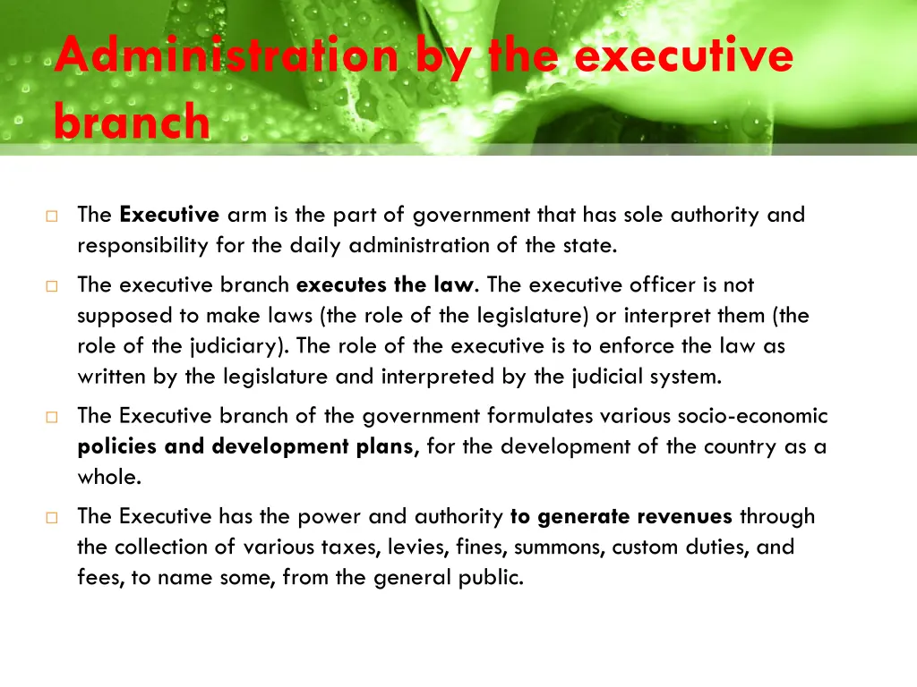 administration by the executive branch