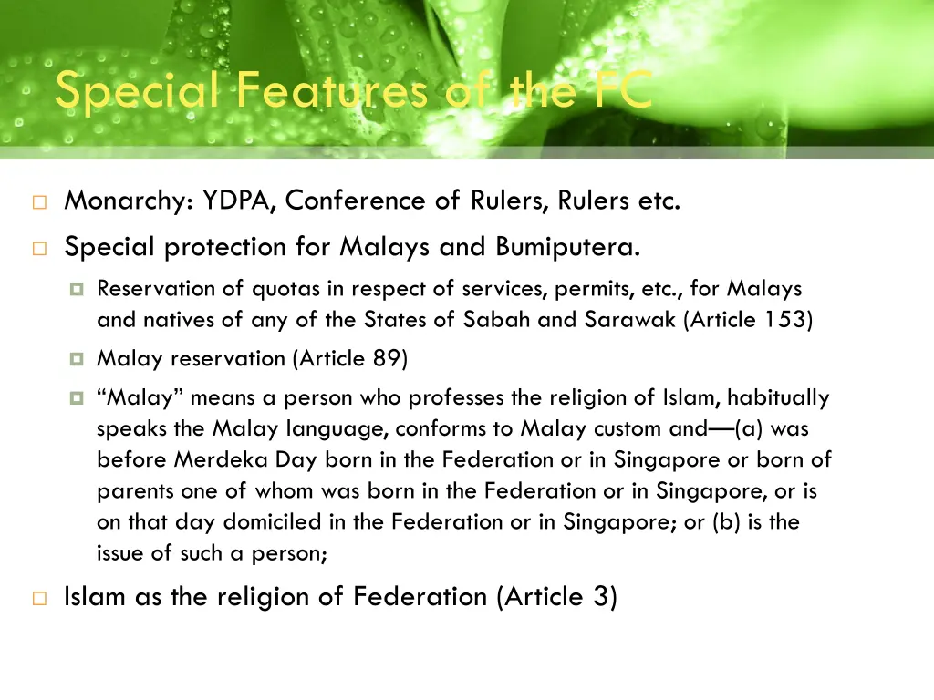 special features of the fc