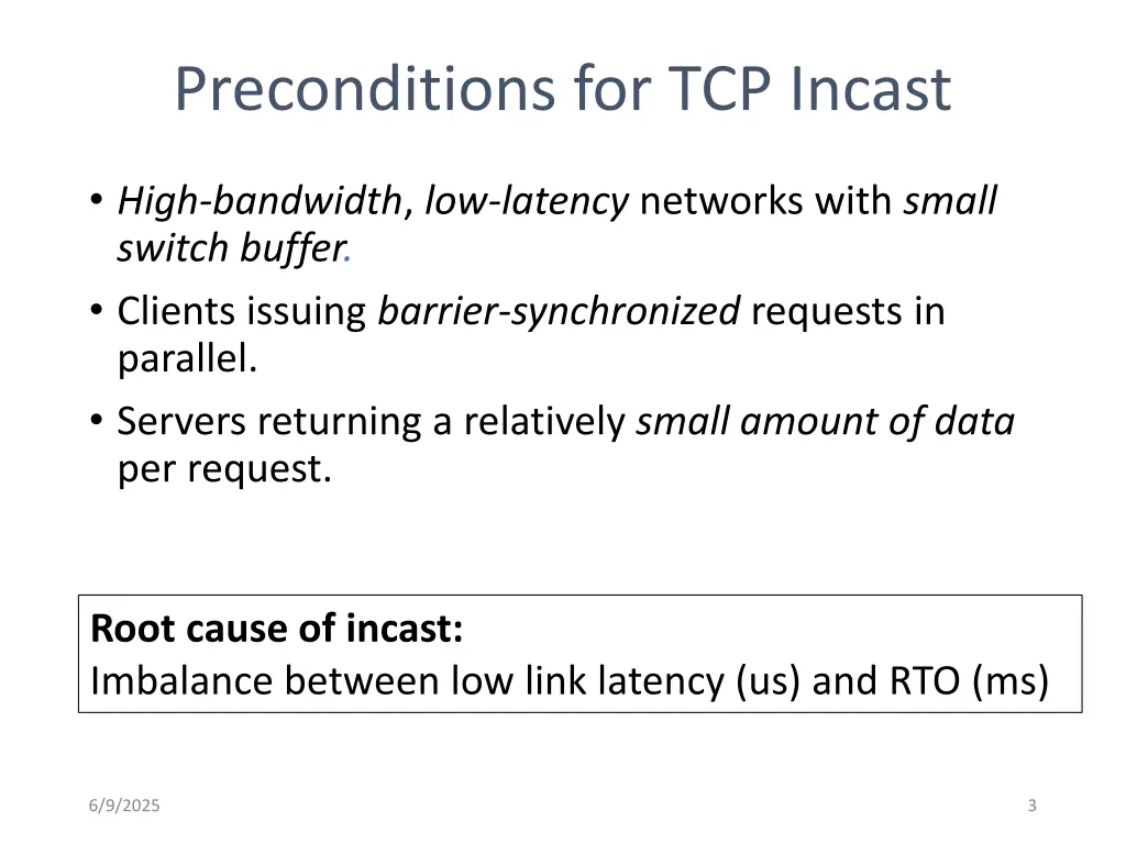 preconditions for tcp incast