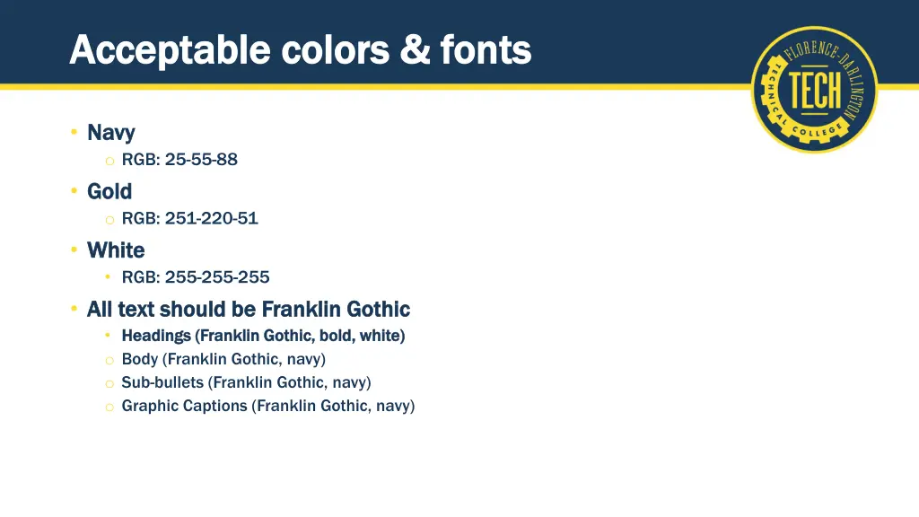 acceptable colors fonts acceptable colors fonts