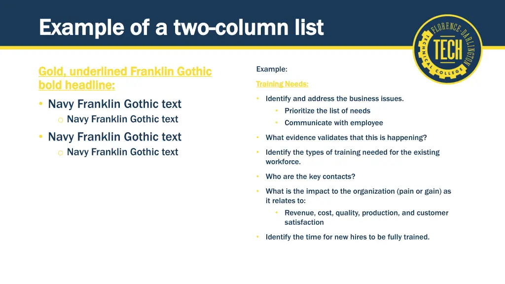 example of a two example of a two column list