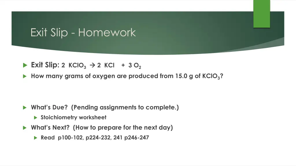 exit slip homework