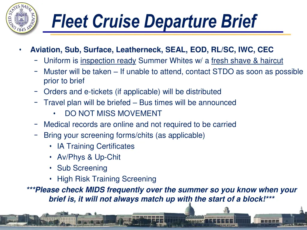 fleet cruise departure brief