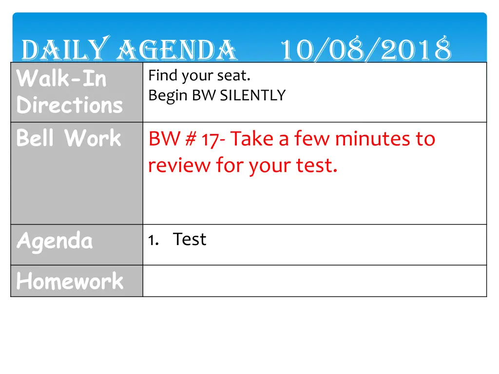 daily agenda 10 08 2018