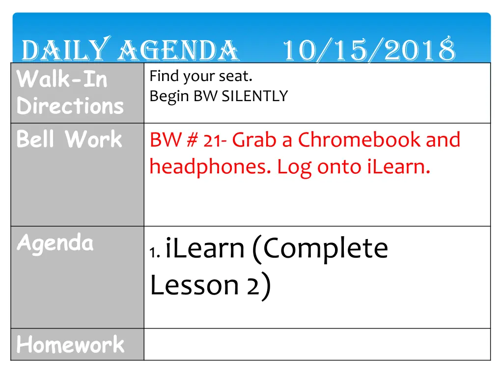 daily agenda 10 15 2018