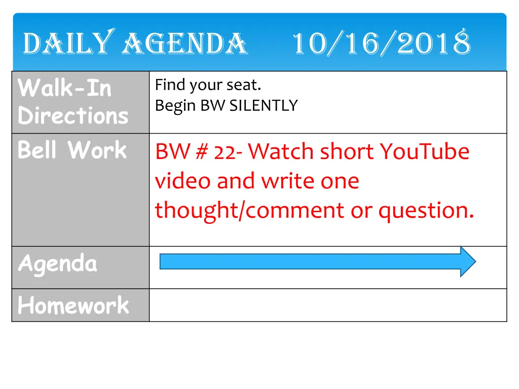 daily agenda 10 16 2018