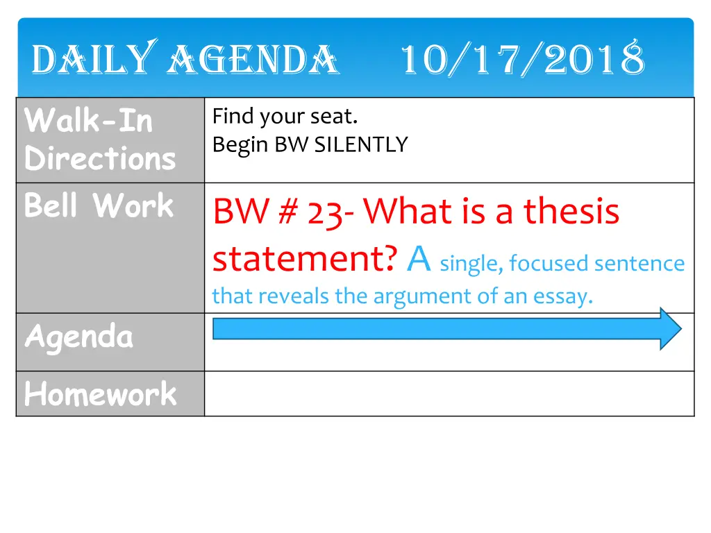 daily agenda 10 17 2018