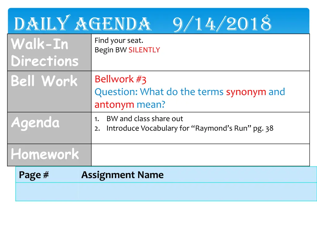 daily agenda 9 14 2018 walk in directions bell