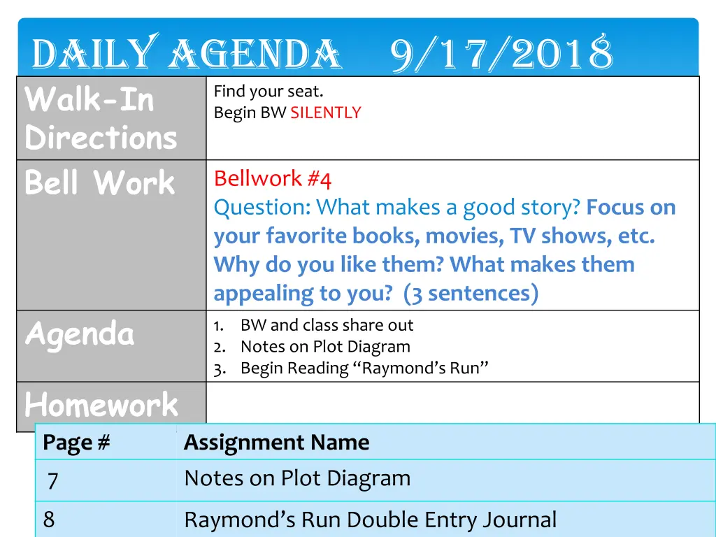daily agenda 9 17 2018 walk in directions bell