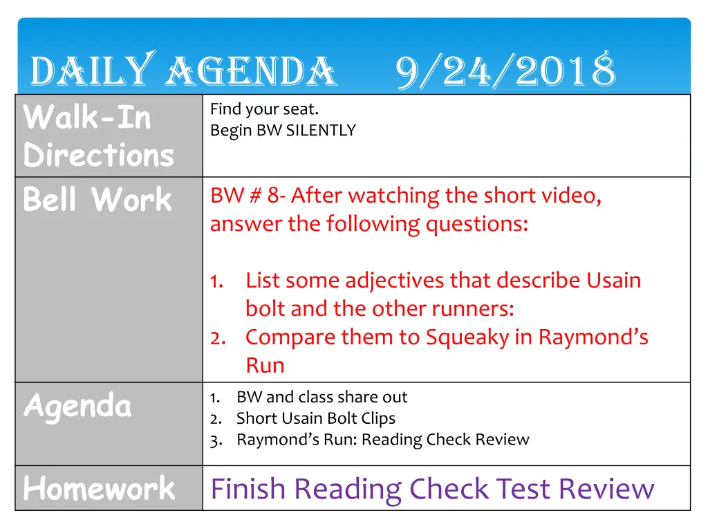 daily agenda 9 24 2018