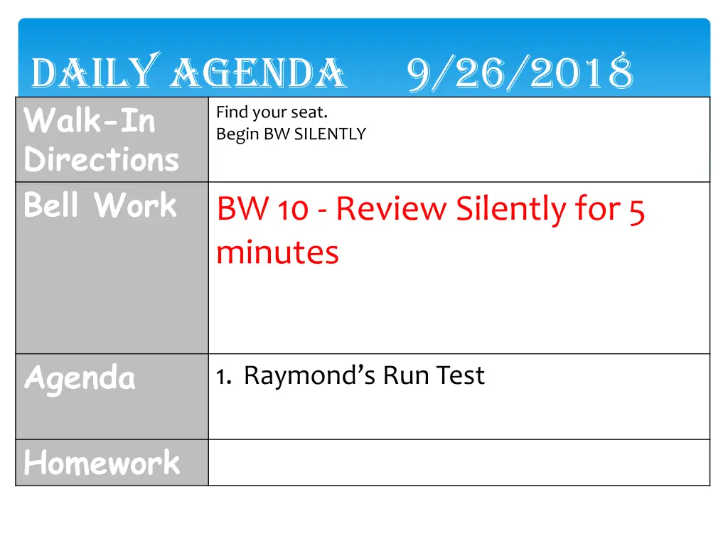 daily agenda 9 26 2018
