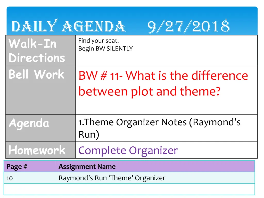 daily agenda 9 27 2018