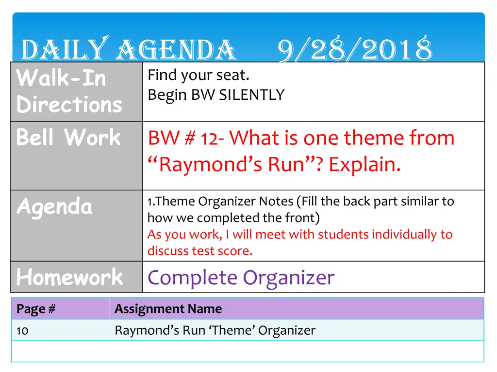 daily agenda 9 28 2018