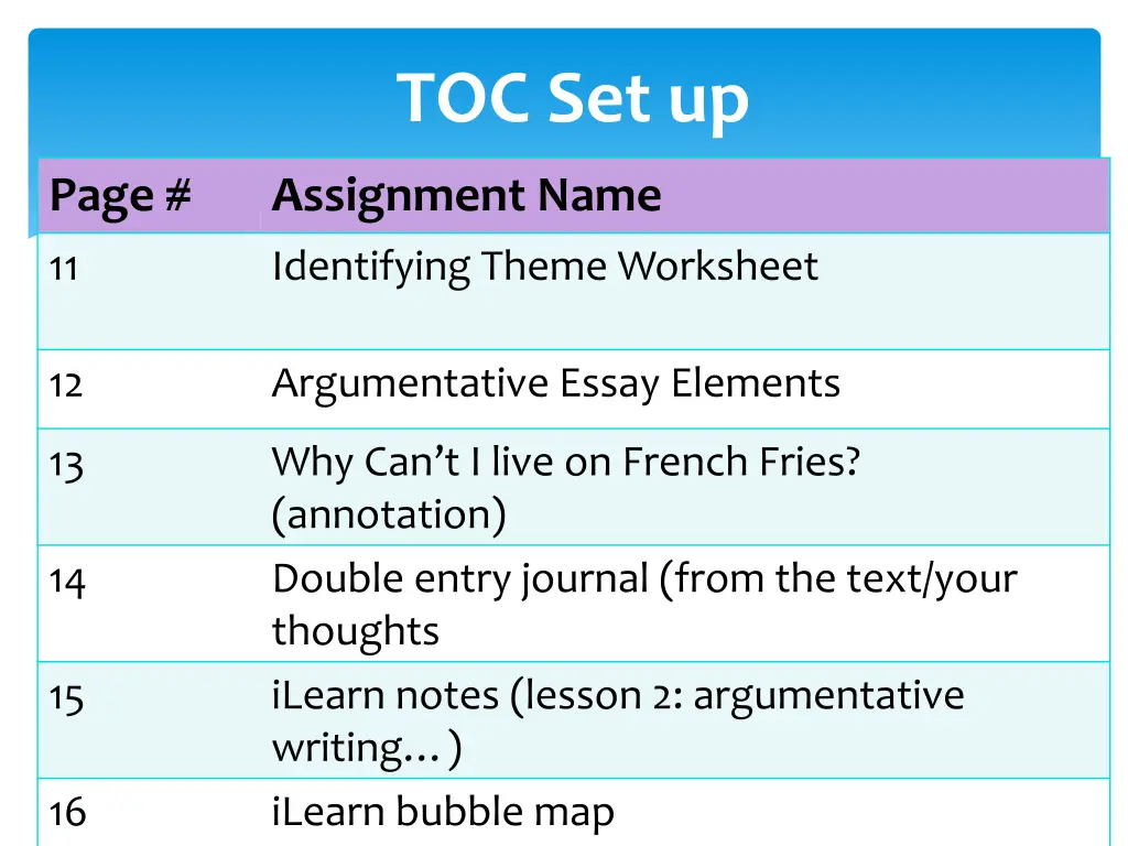 toc set up 1