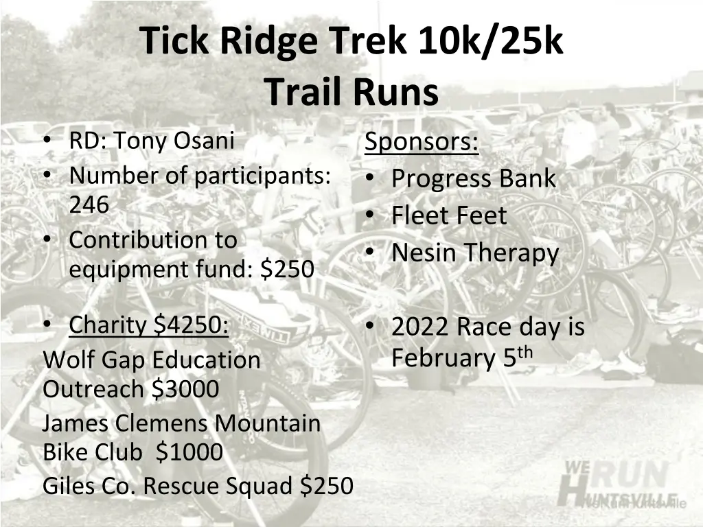 tick ridge trek 10k 25k trail runs rd tony osani