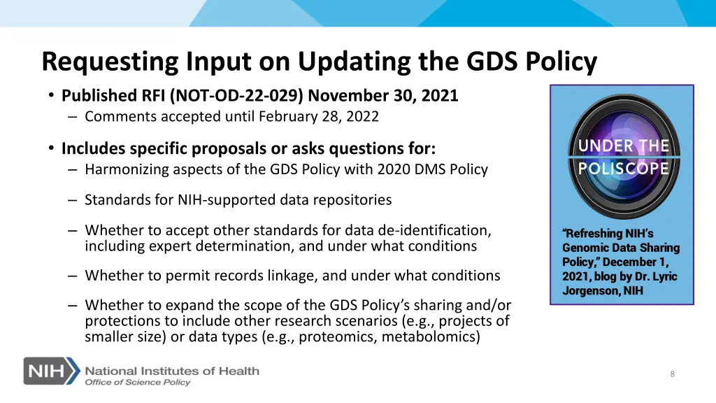 requesting input on updating the gds policy