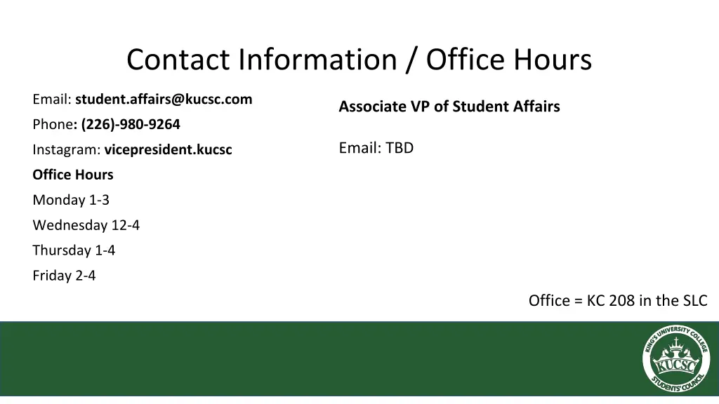 contact information office hours 1