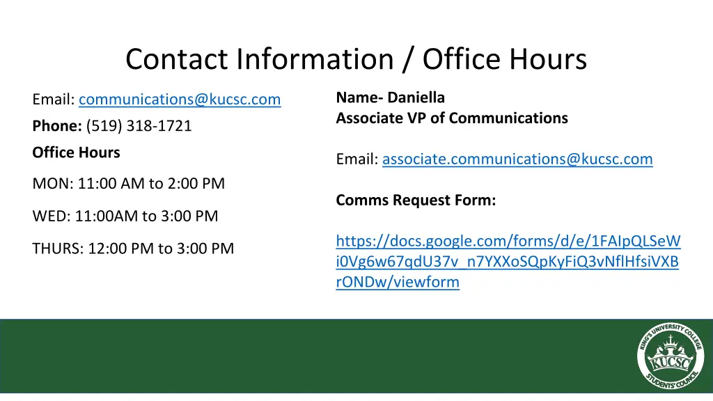 contact information office hours 2