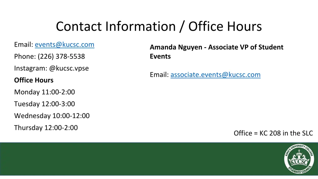 contact information office hours