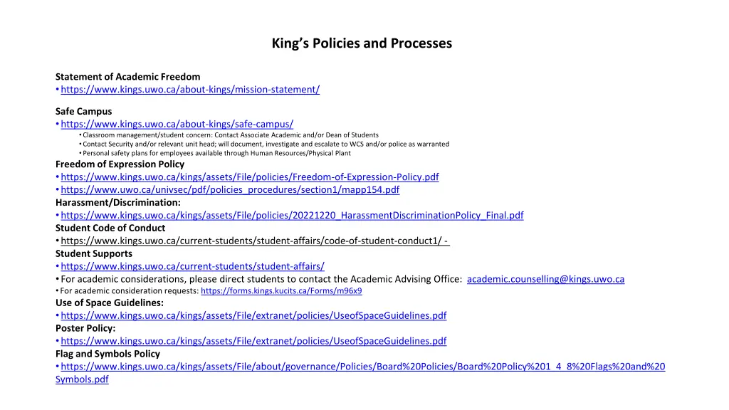 king s policies and processes