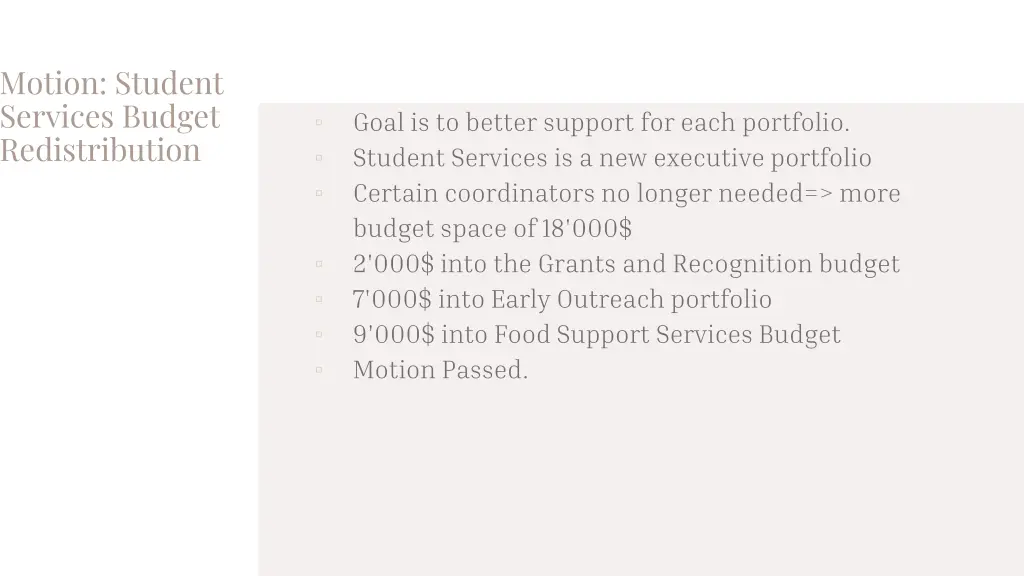 motion student services budget redistribution