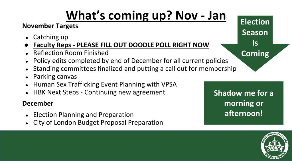 what s coming up nov jan november targets