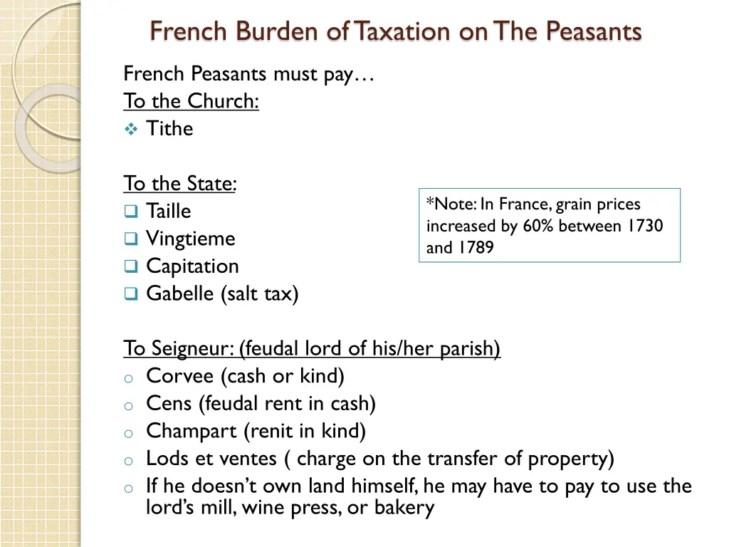 french burden of taxation on the peasants
