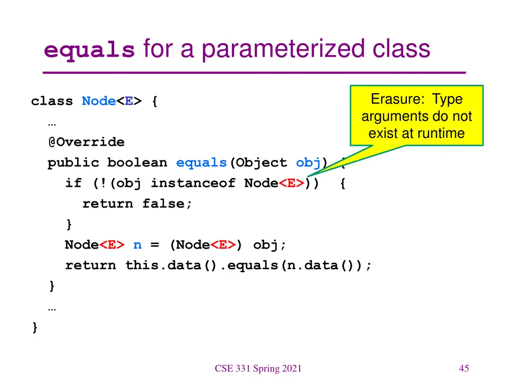 equals for a parameterized class