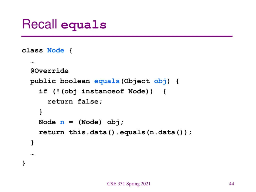 recall equals