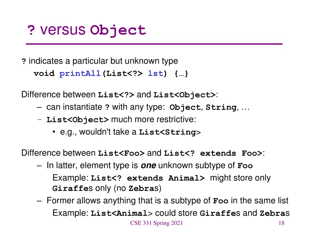 versus object