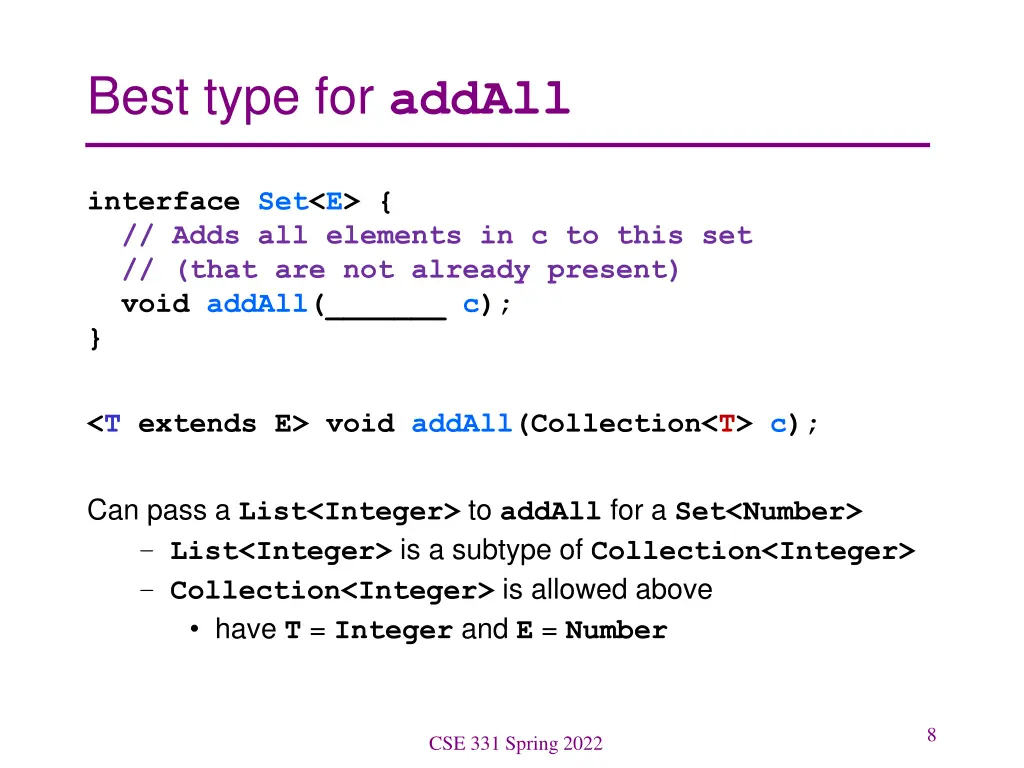 best type for addall